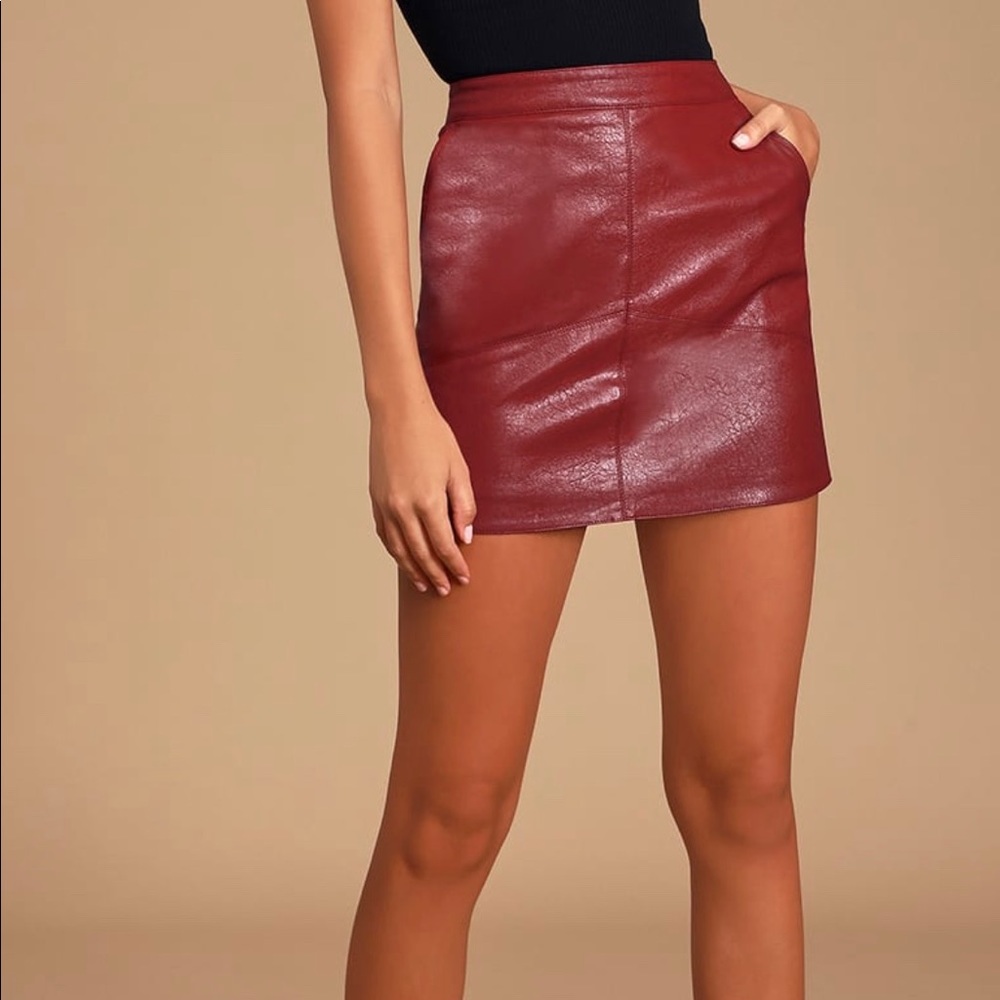 Lulus Burgundy/Red Vegan Leather Skirt